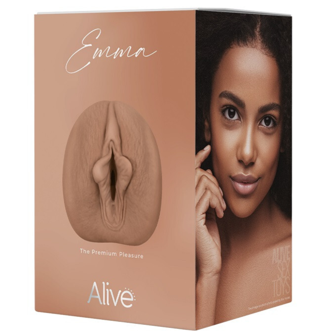 Product packaging for 'Emma' by 'Alive' with a woman's face on a white background
