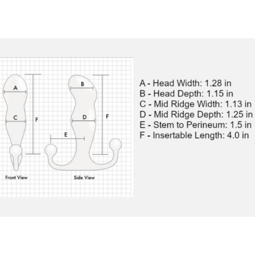 Technical diagram of a medical device with measurements on a grid background
