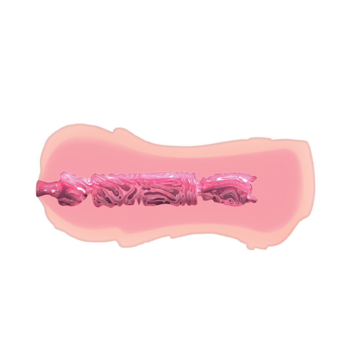Pink silicone mold of an internal vagina on a white background