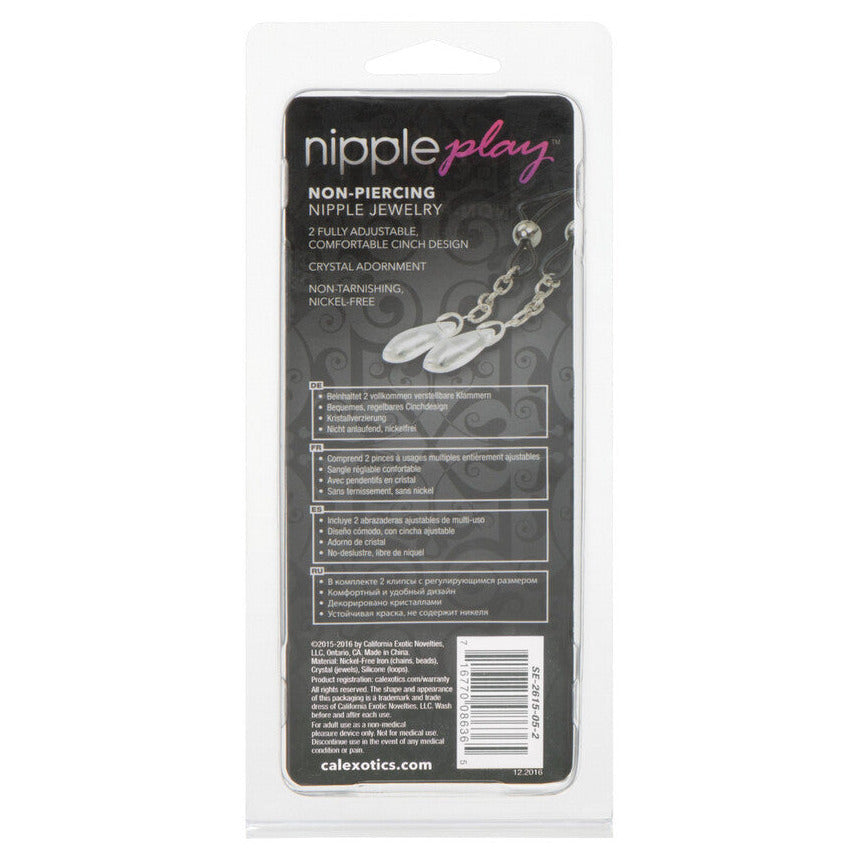 Nipple play jewelry packaging with product details on a white background