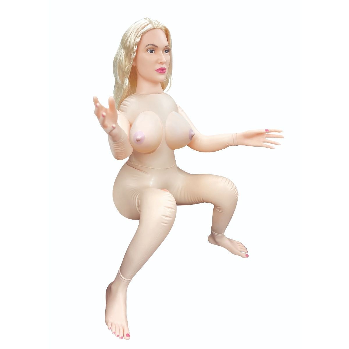Sex doll with blonde hair on a white background