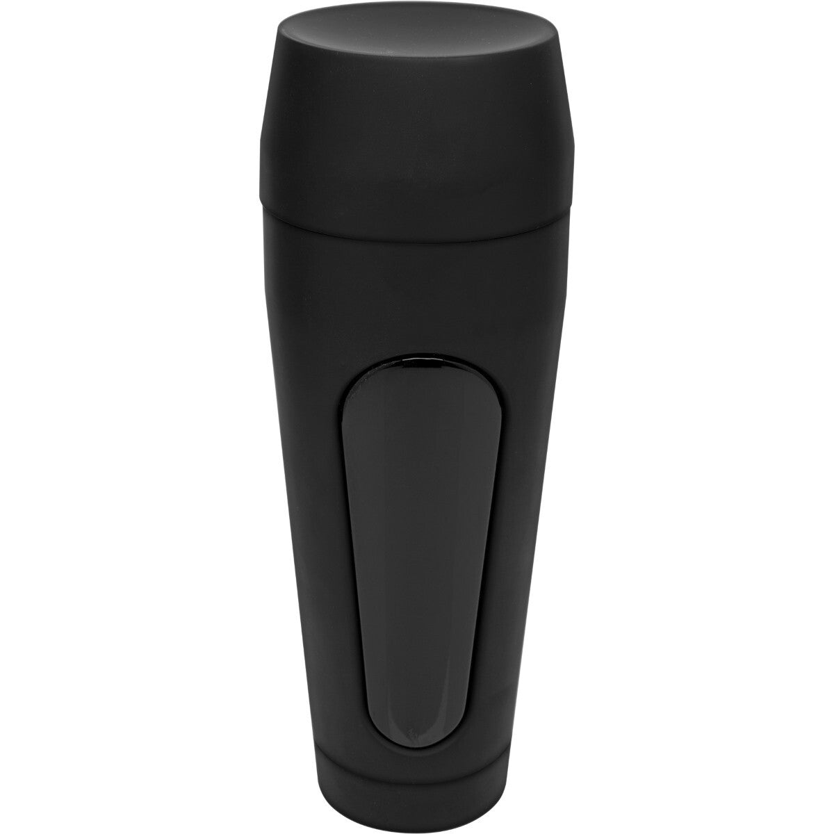 Black sex toy case with a lid on a white background