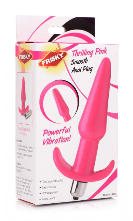 Pink anal plug with 'Frisky' branding on a white background