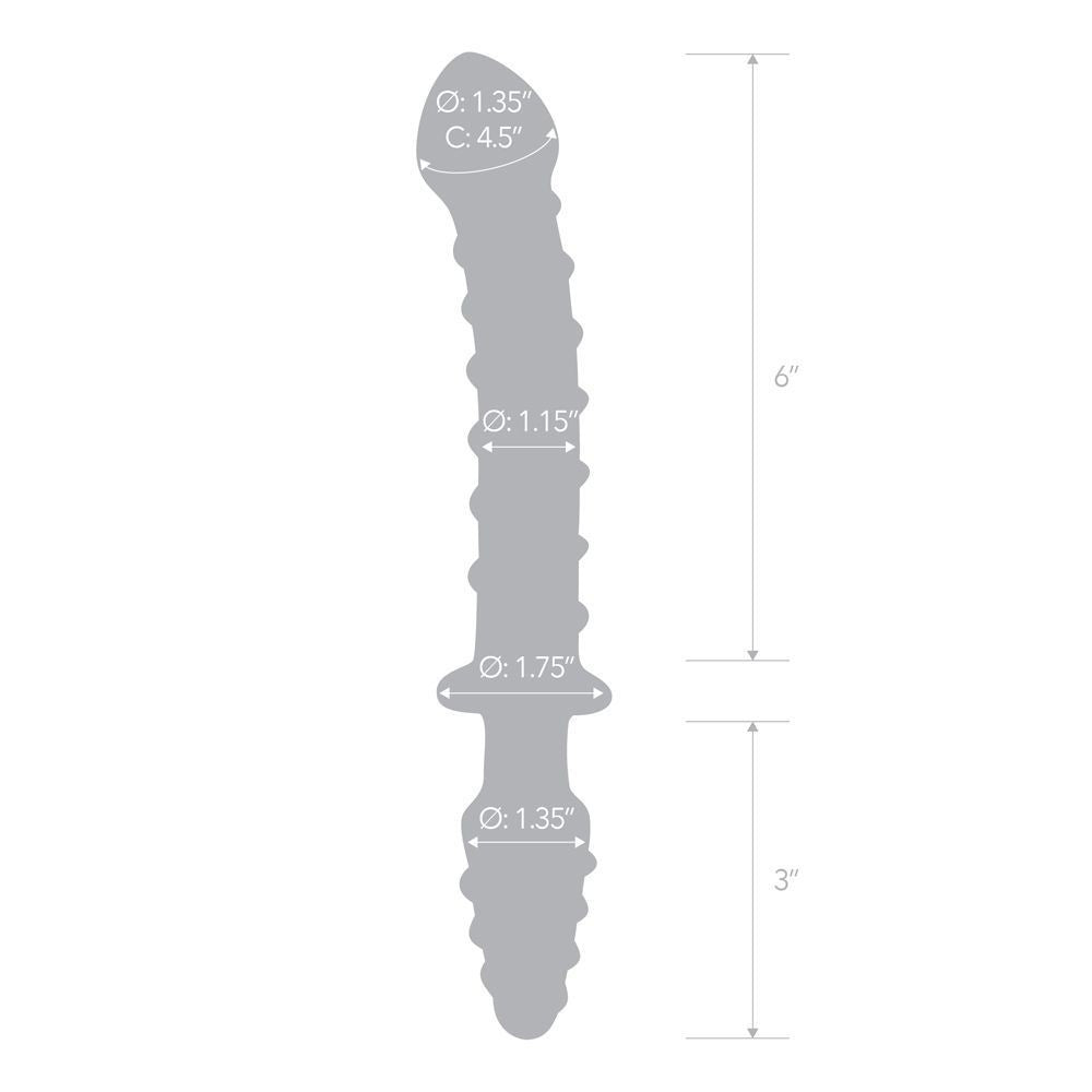 Measurement chart of a glass dildo with dimensions labeled