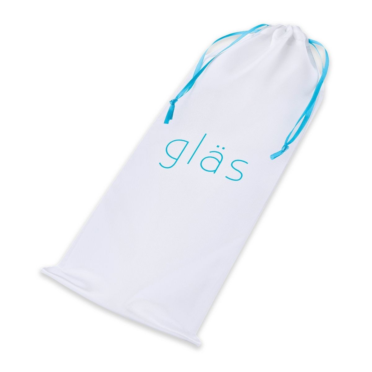 White drawstring bag with 'glas' branding on a white background