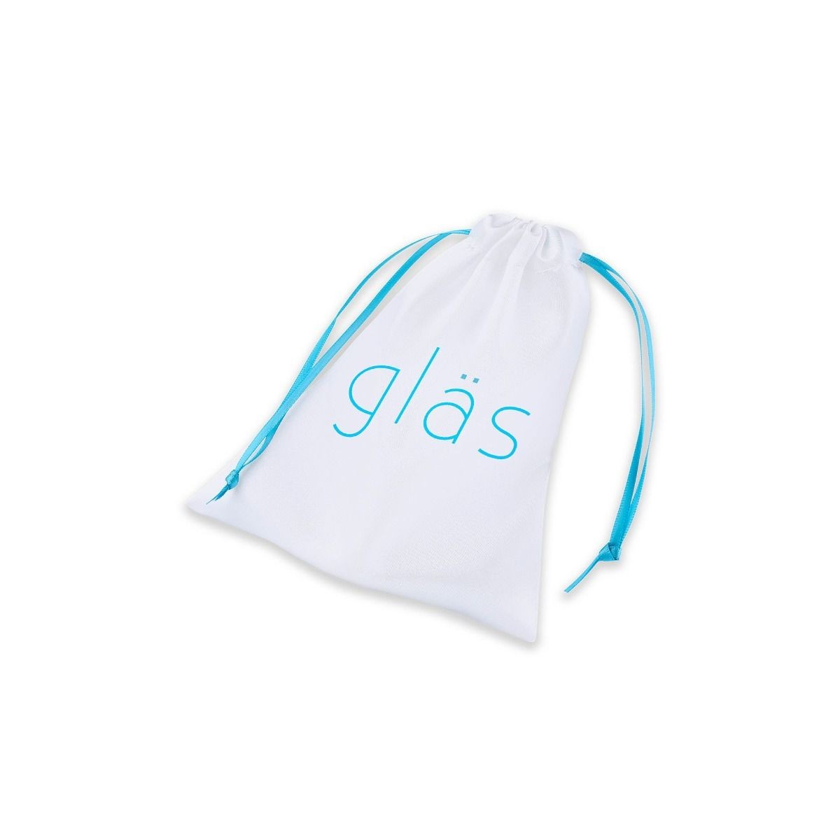 White drawstring bag with 'glas' branding on a white background