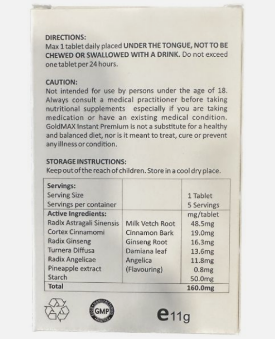 Supplement label with directions, storage instructions, and active ingredients on a white background