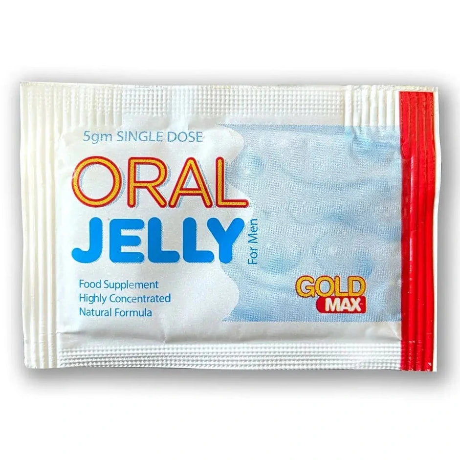 Packaged oral jelly for men on a white background