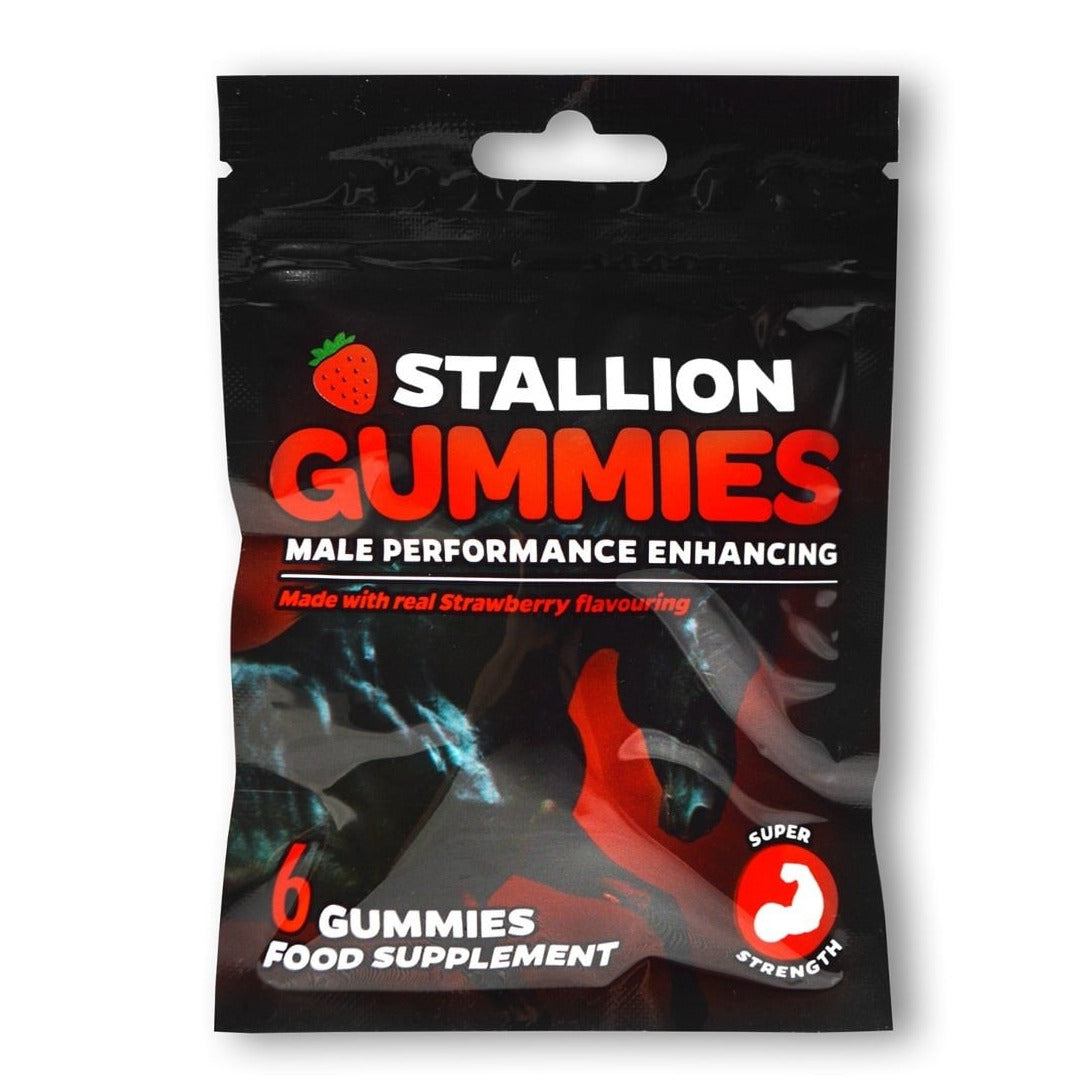 Stallion Gummies male performance enhancing supplement packaging on a white background