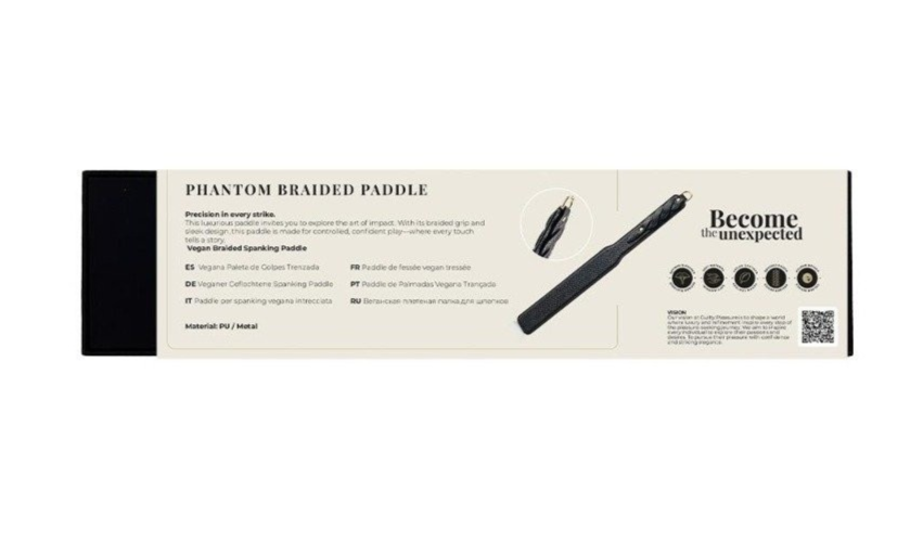 Box for a Phantom Braided Paddle with product details on a white background