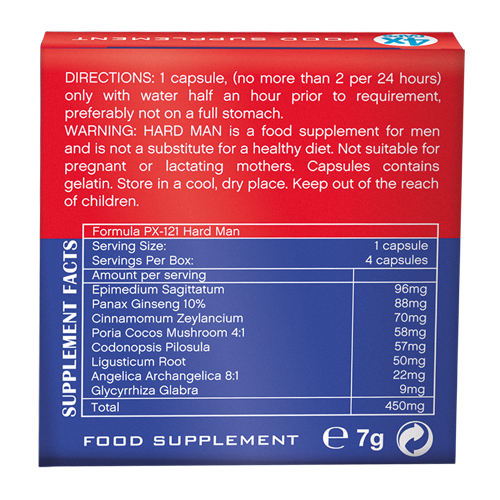 Supplement package with red and blue design, containing directions and supplement facts.