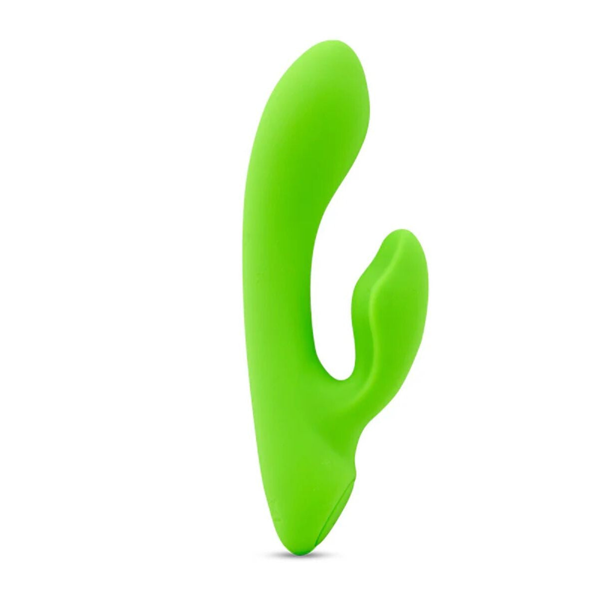 Green silicone rabbit vibrator on a white background