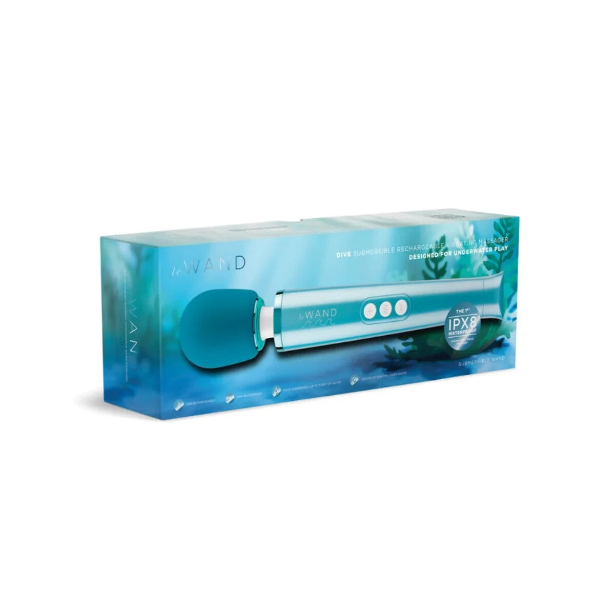 Blue and white device in packaging on a white background