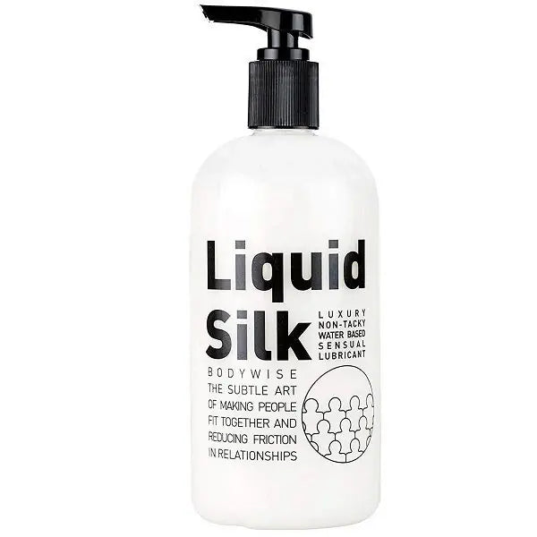 Liquid Silk Luxury Non-Tacky Water Based Sensual Lubricant White 250ml on a white background