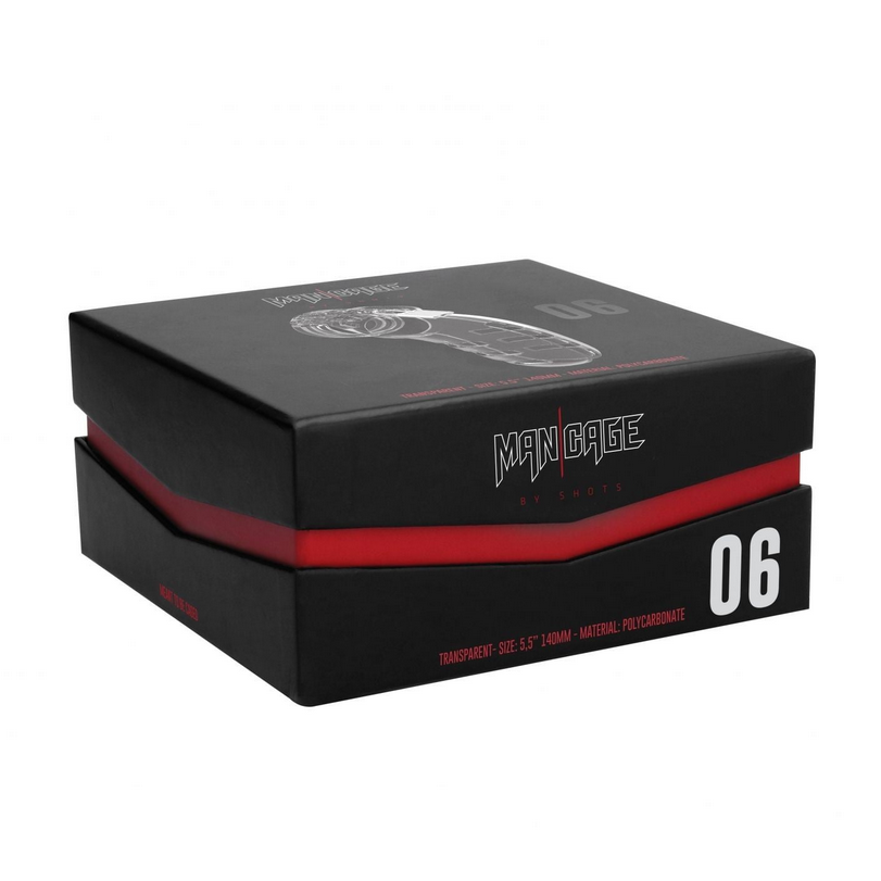 Black packaging box with red accents and 'Man Cage' branding on a white background
