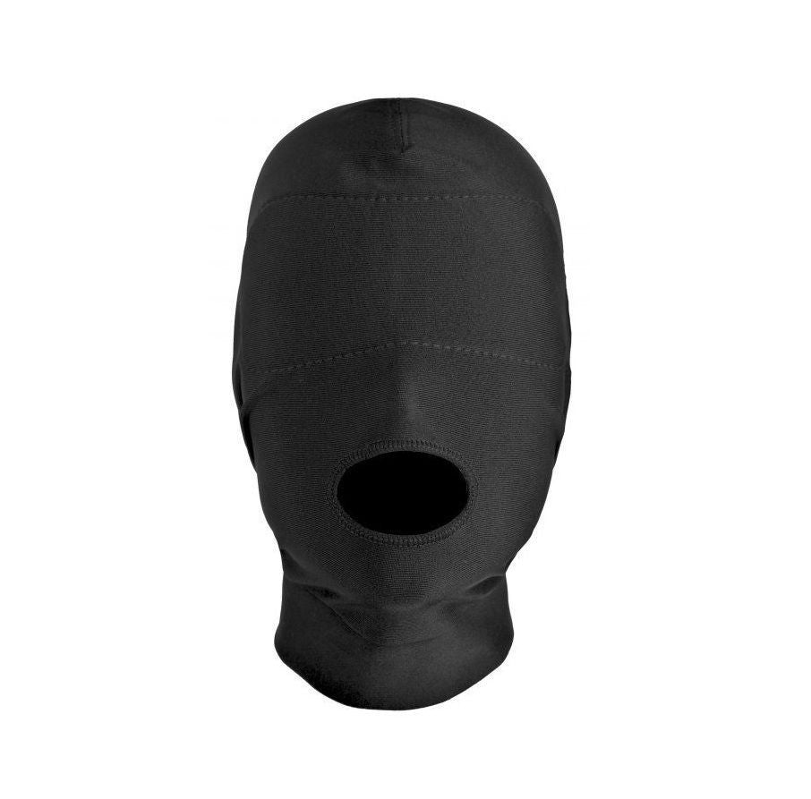 Black balaclava with a mouth opening on a white background