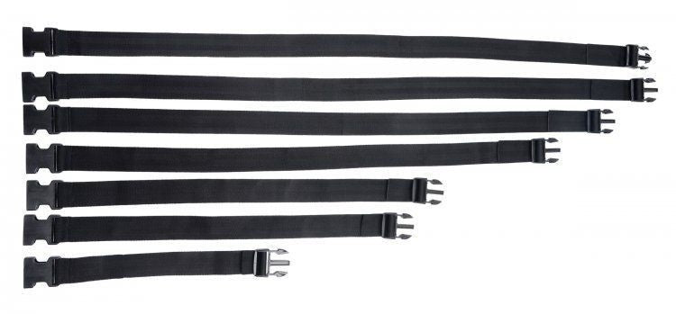 Set of black bondage straps on a white background