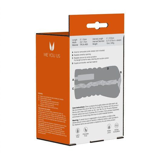 Product packaging with orange and white design on a white background
