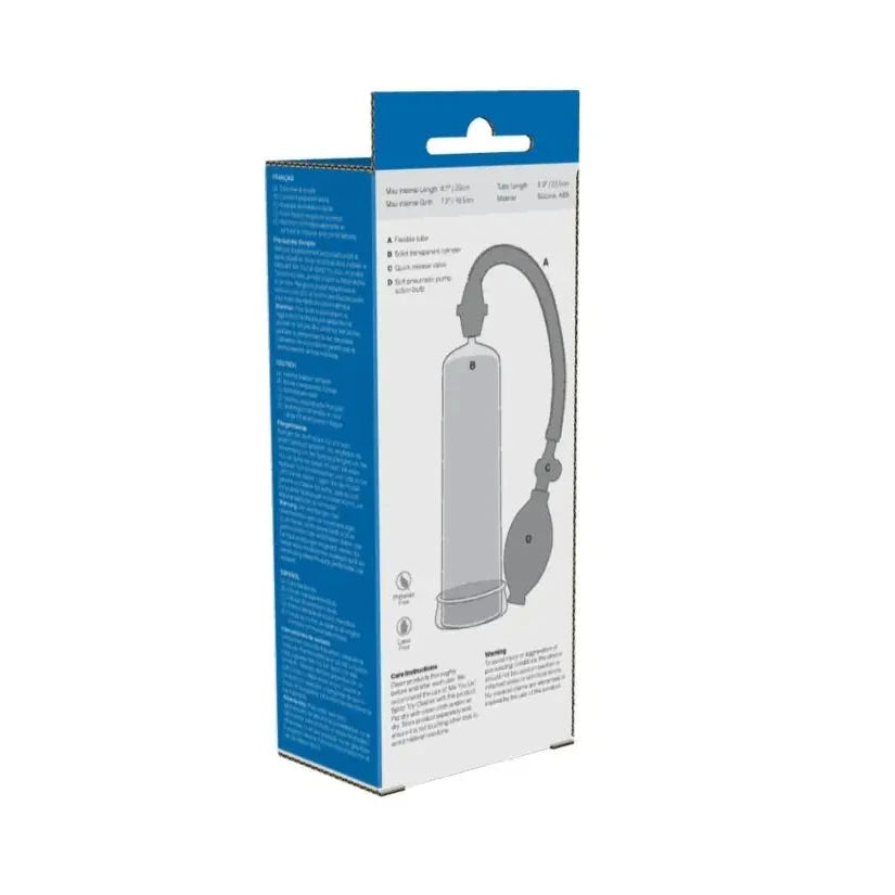 Product packaging with blue and white design on a white background