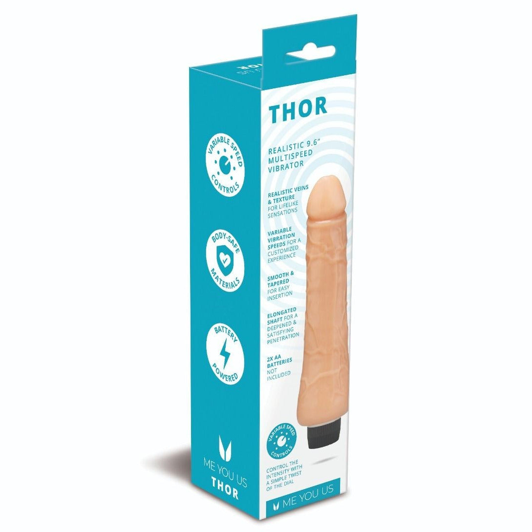 Thor vibrating dildo packaging on a white background
