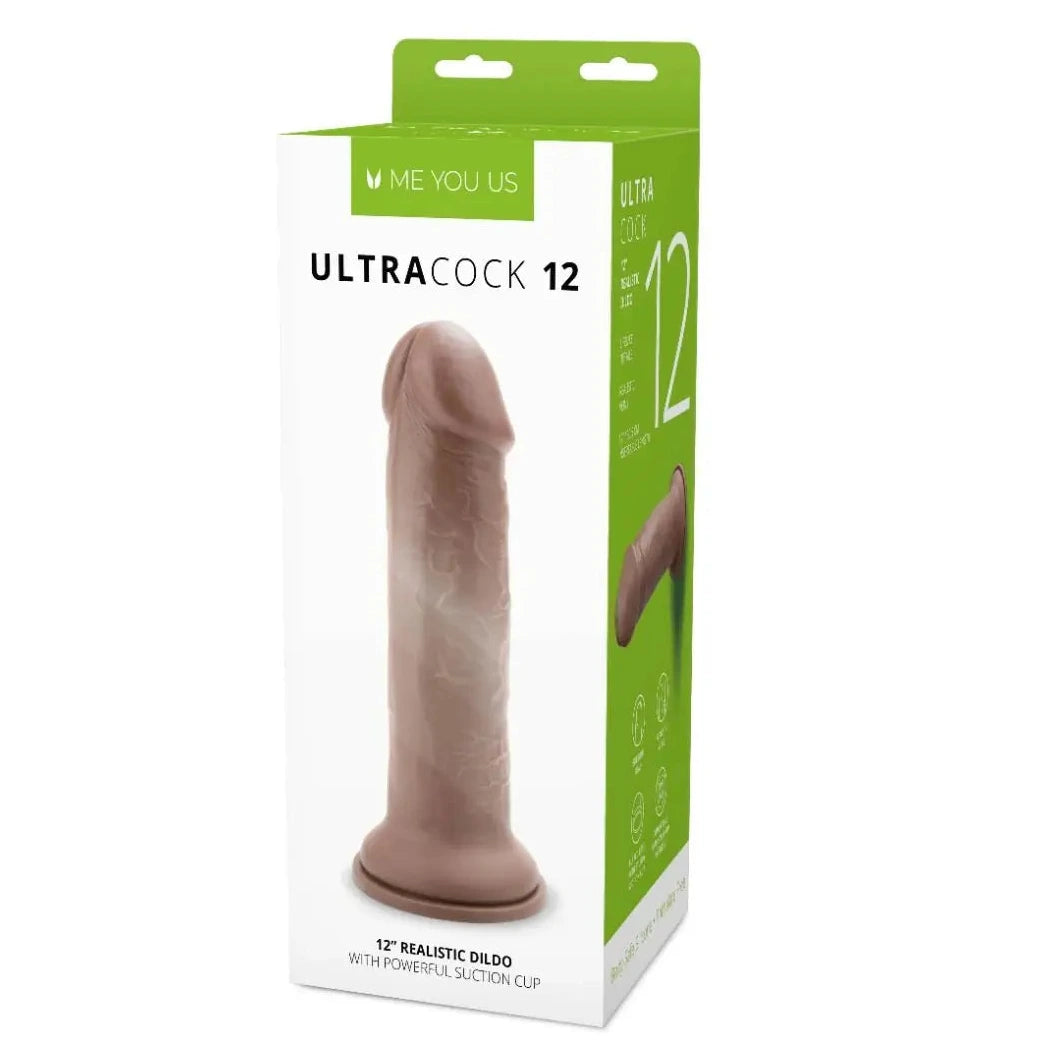 Package of Ultra Cock 12 with a realistic dildo design on a white background