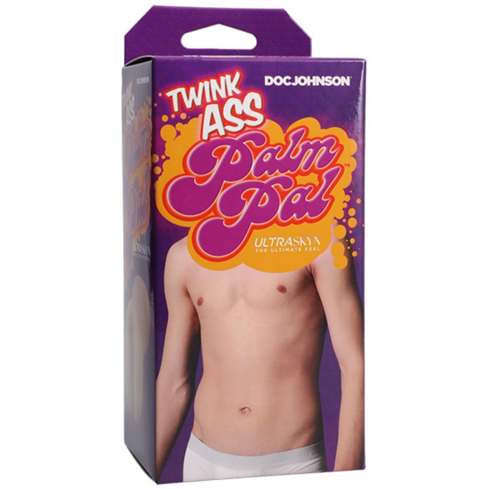 Product packaging for 'Twink Ass Palm Pal' by Doc Johnson on a white background
