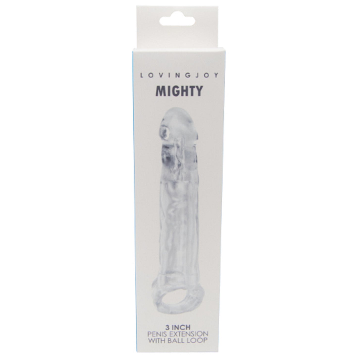 Package of a 3-inch penis extension with ball loop by LovingJoy on a white background