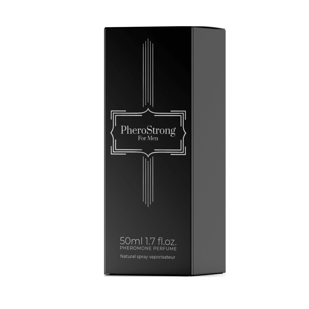 Black box of PheroStrong for Menpheromone perfume on a white background