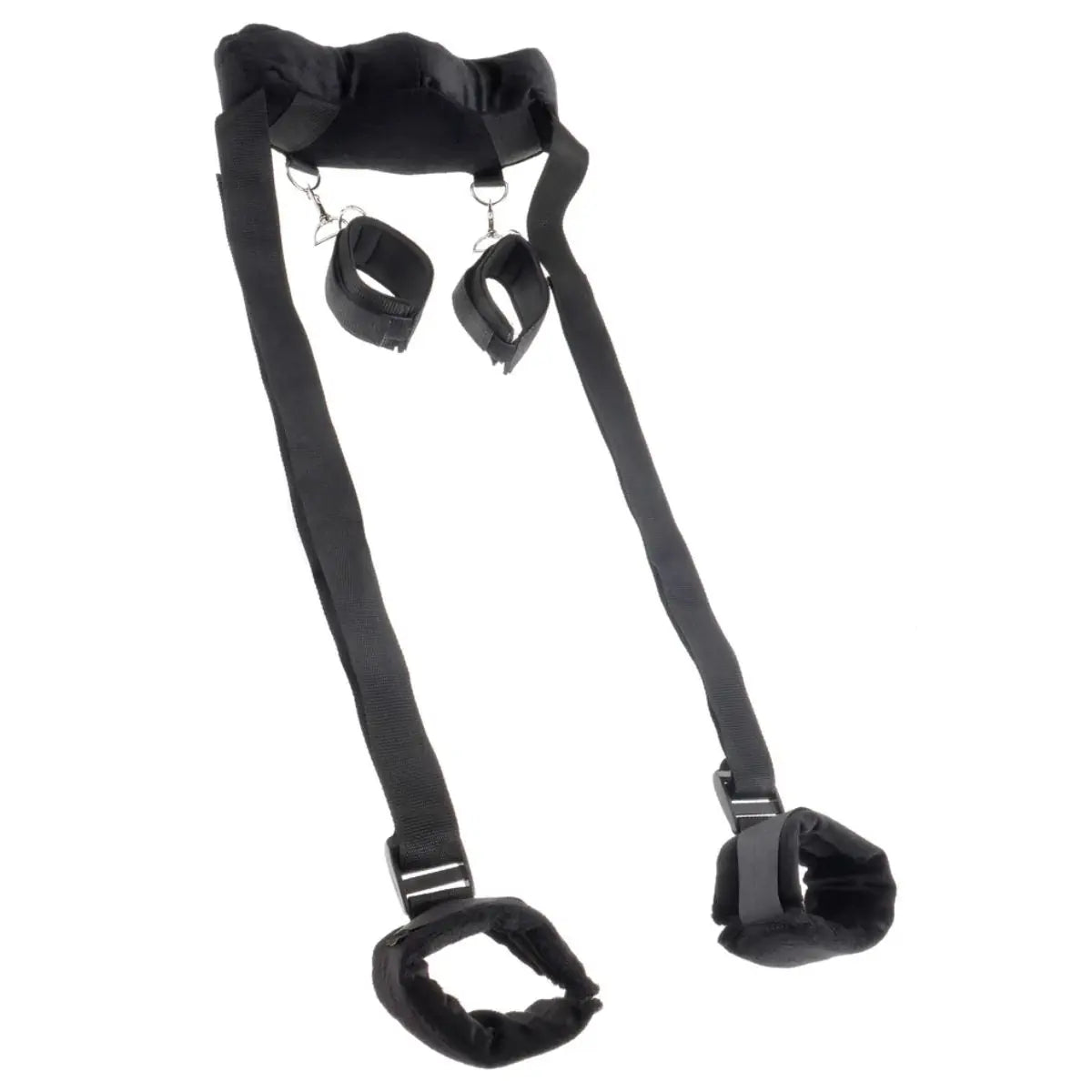 Pipedream Fetish Fantasy Series Position Master With Cuffs - Black Harness Restraints on a white background