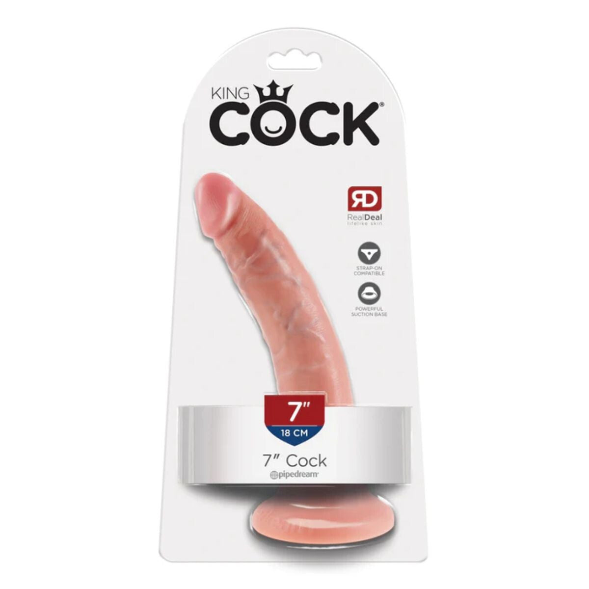 Package of a 7-inch silicone cock with 'King Cock' branding on a white background