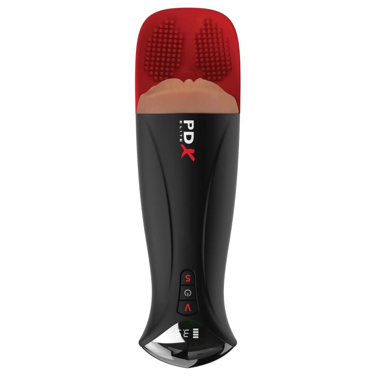 Black and red PDX masturbator on a white background