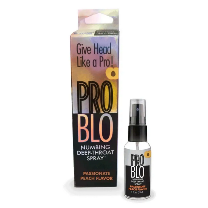 Pro Blo numbing deep-throat spray with packaging on a white background