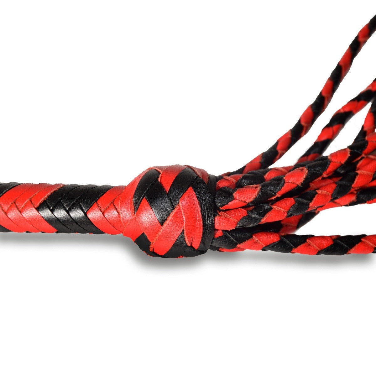 Prowler RED Long Handle Flogger BDSM Fetish Whip Crop Play Red Black Leather