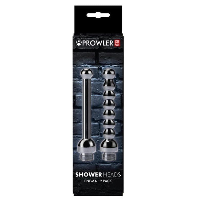 Packaging of Prowler shower heads on a white background