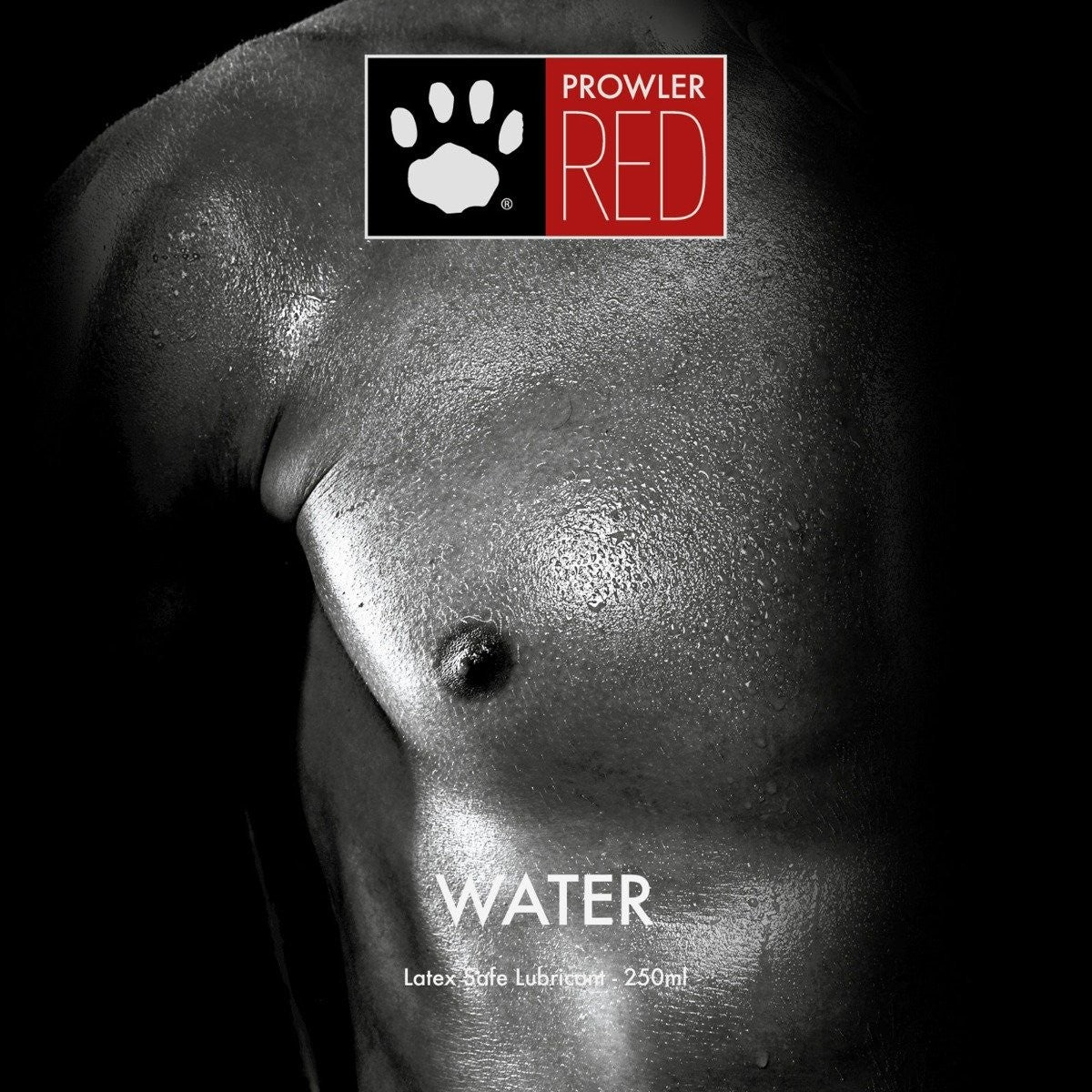 Product packaging for 'Prowler Red' water-based lubricant on a black background