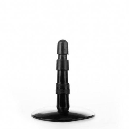 Black suction cup with a cylindrical handle on a white background
