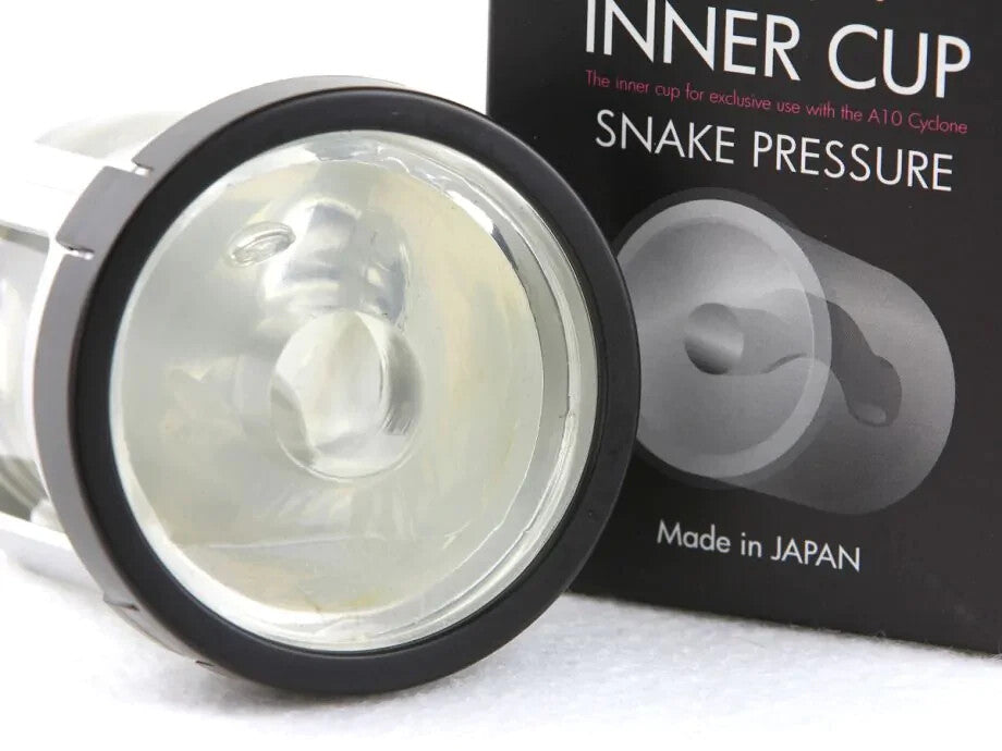 Clear inner cup with black rim and packaging labeled 'Snake Pressure' made in Japan.