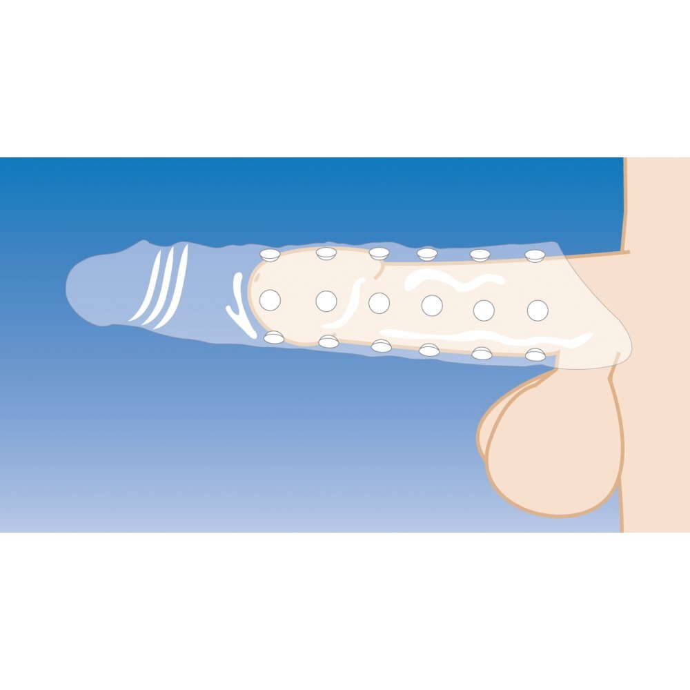 Size Matters 3 Inch Clear Penis Beaded Extender Sleeve on a white background