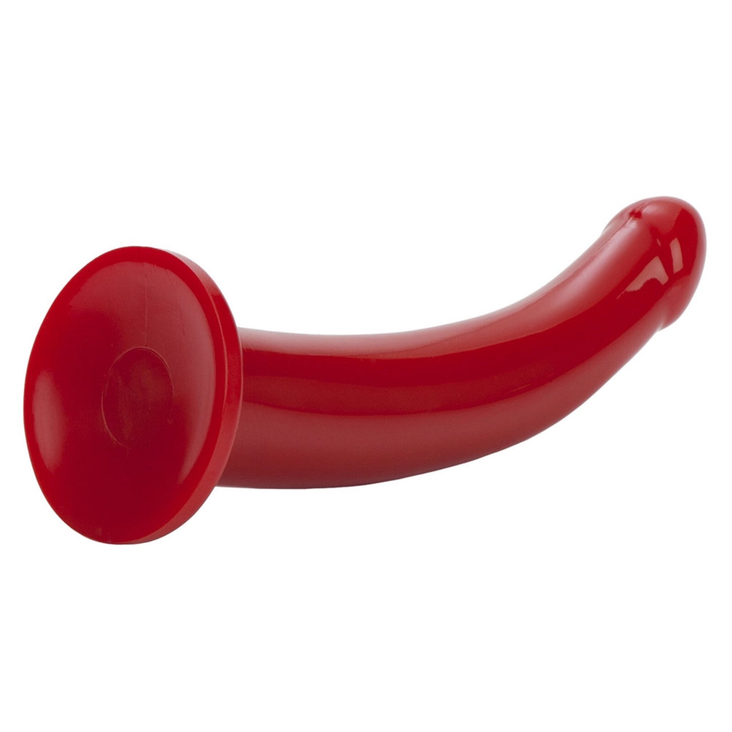 Red curved dildo on a white background
