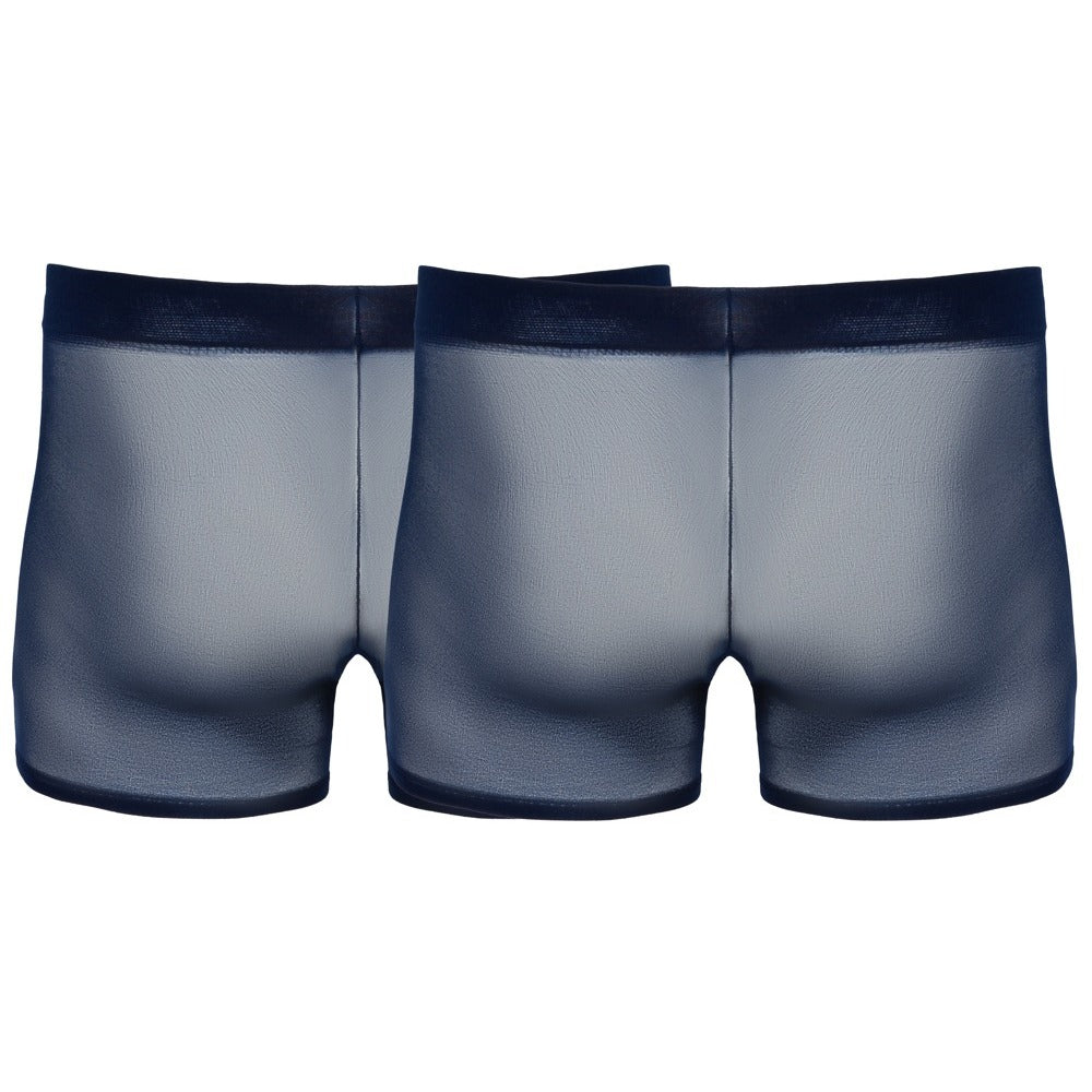 Three pairs of gray boxer briefs with black waistbands on a white background