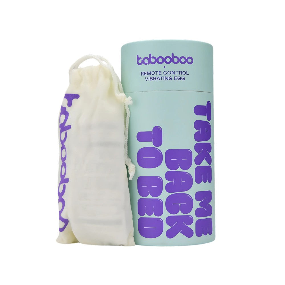 Tabooboo remote control vibrating egg with carrying bag on a white background
