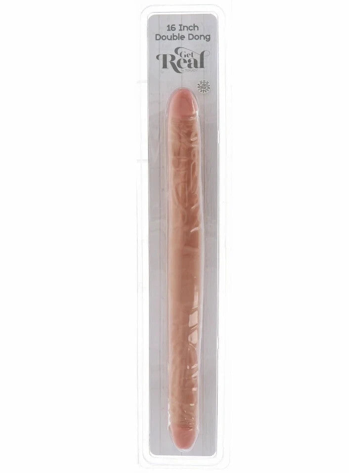 16-inch double dong product in packaging with 'Get Real' branding on a white background