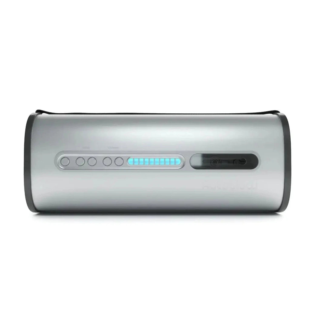 Silver electronic device with buttons on a white background