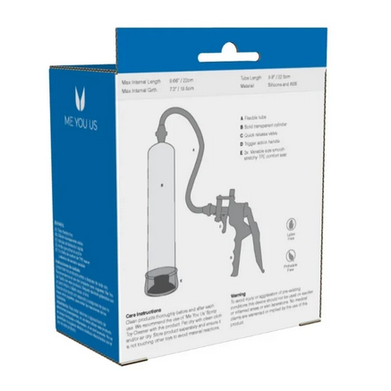 Product packaging with a blue and white design featuring a graphic of a device.