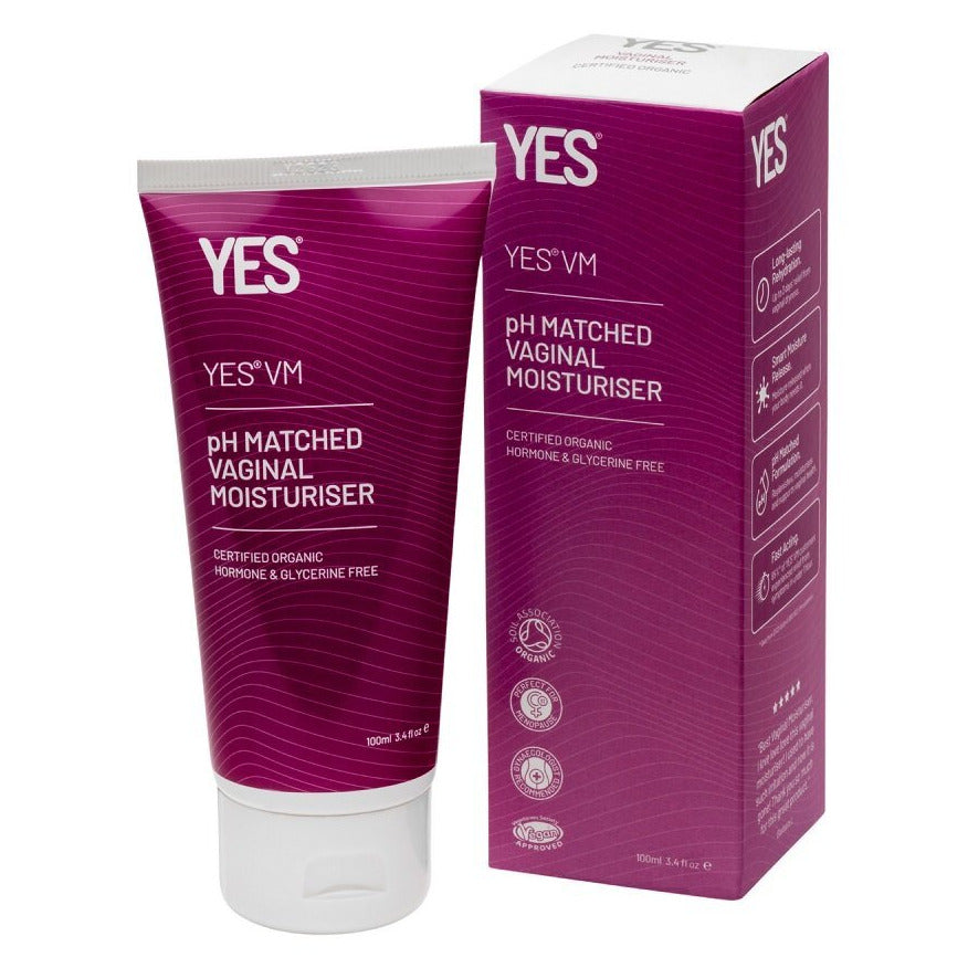 YES VM pH Matched Vaginal Moisturizer tube and packaging on a white background