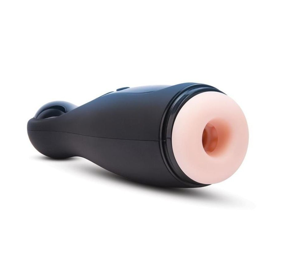 Black and pink handheld device on a white background