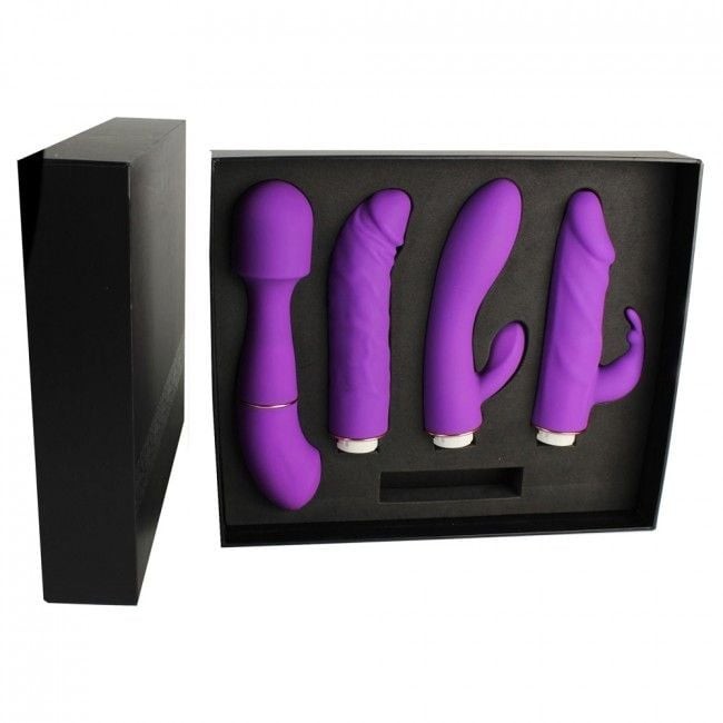 purple vibrator set including dildo, rabbits and wand massagers