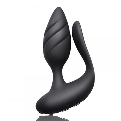 Black spiral-shaped object on a white background