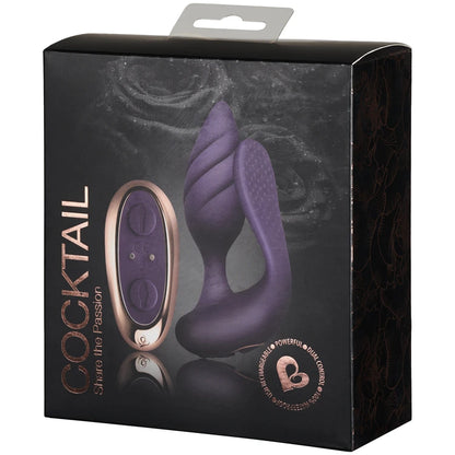 Purple and rose gold device in packaging with 'Cocktail' branding on a dark background