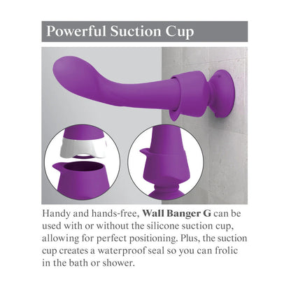 Purple Wall Banger G with suction cup on a gray background